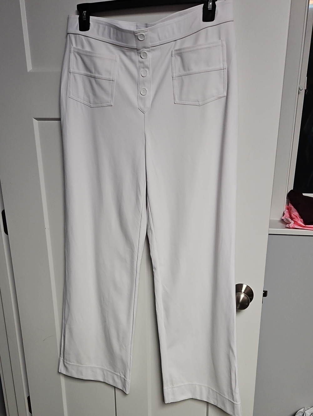HALARA White Wide-Leg Pull-On Pants with Front Button Placket